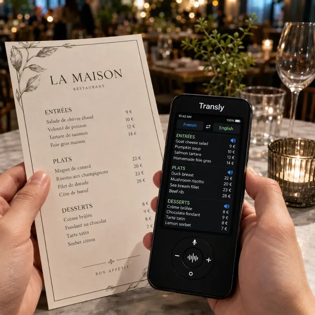 Transly traduce un menu del ristorante con la fotocamera